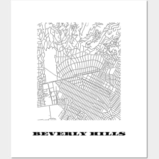 Map of Beverly Hills, Los Angeles Minimalist Line Drawing Posters and Art